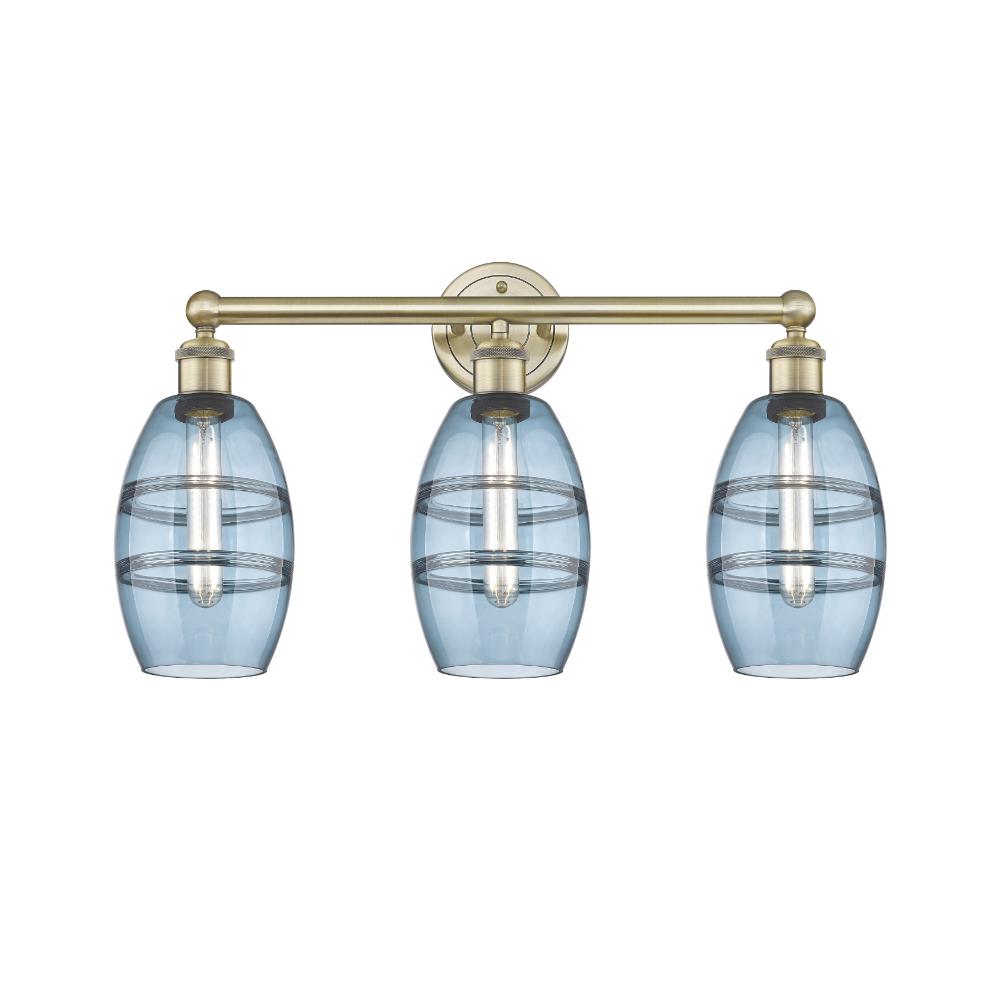 Innovations 616-3W-AB-G557-6BL Edison - Vaz - 3 Light 24" Bath Vanity Light - Antique Brass Finish - Princess Blue Shade
