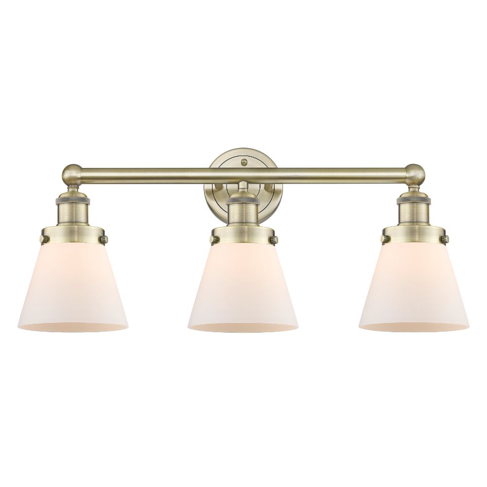 Innovations 616-3W-AB-G61 Edison Small Cone - 3 Light 25" Bath Vanity Light - Antique Brass Finish - Matte White Shade