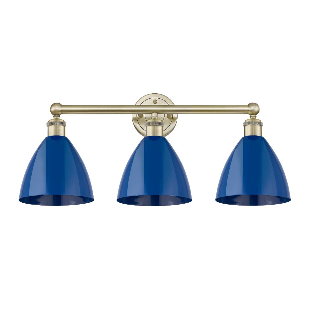 Innovations 616-3W-AB-MBD-75-BL Plymouth Dome - 3 Light 26" Bath Vanity Light - Antique Brass Finish - Blue Shade