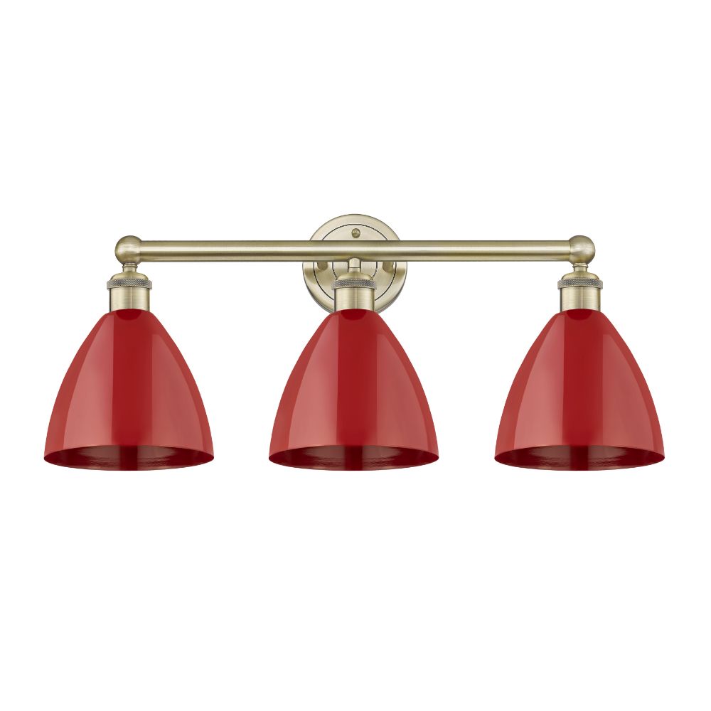 Innovations 616-3W-AB-MBD-75-RD Plymouth Dome - 3 Light 26" Bath Vanity Light - Antique Brass Finish - Red Shade