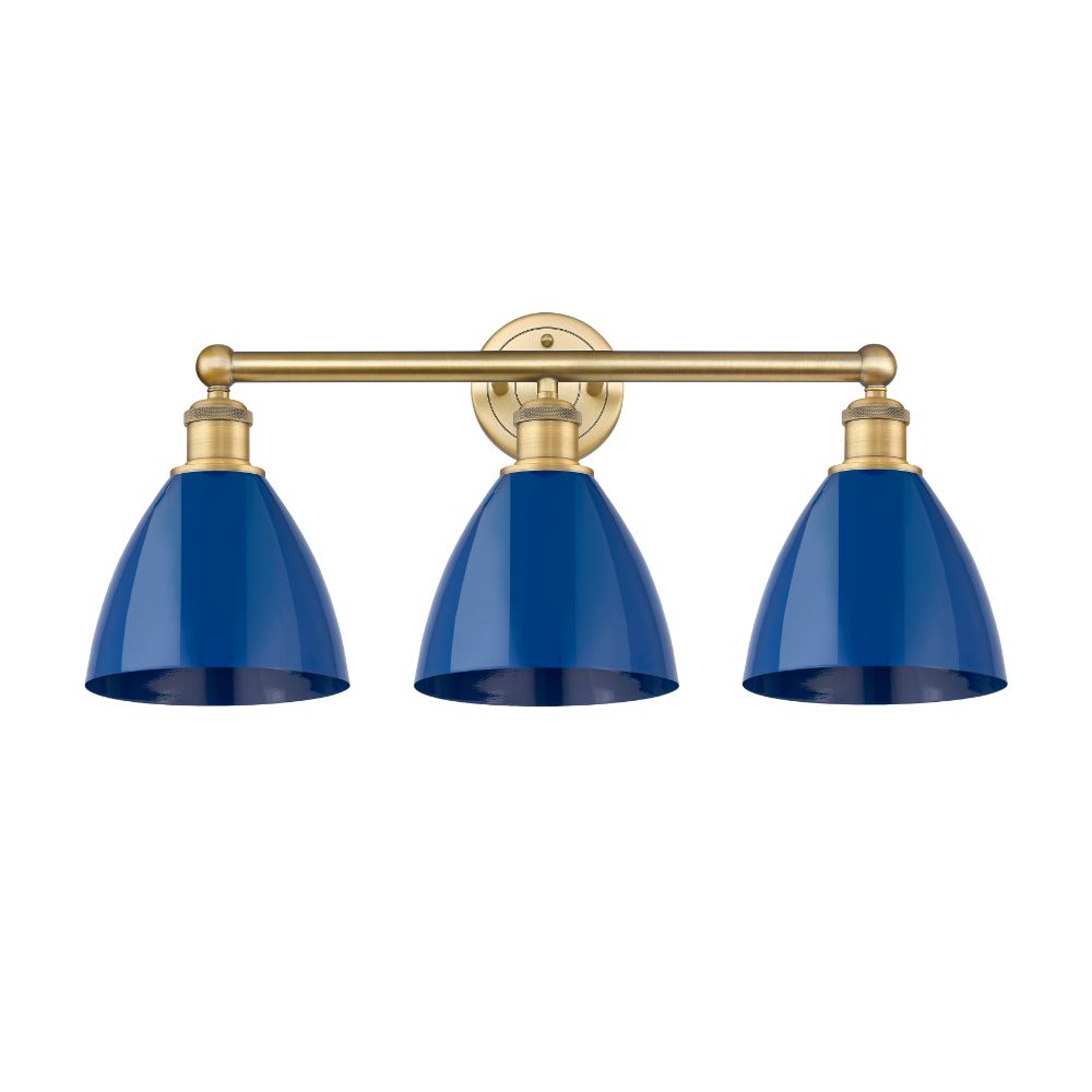 Innovations 616-3W-BB-MBD-75-BL Plymouth Dome - 3 Light 26" Bath Vanity Light - Brushed Brass Finish - Blue Shade