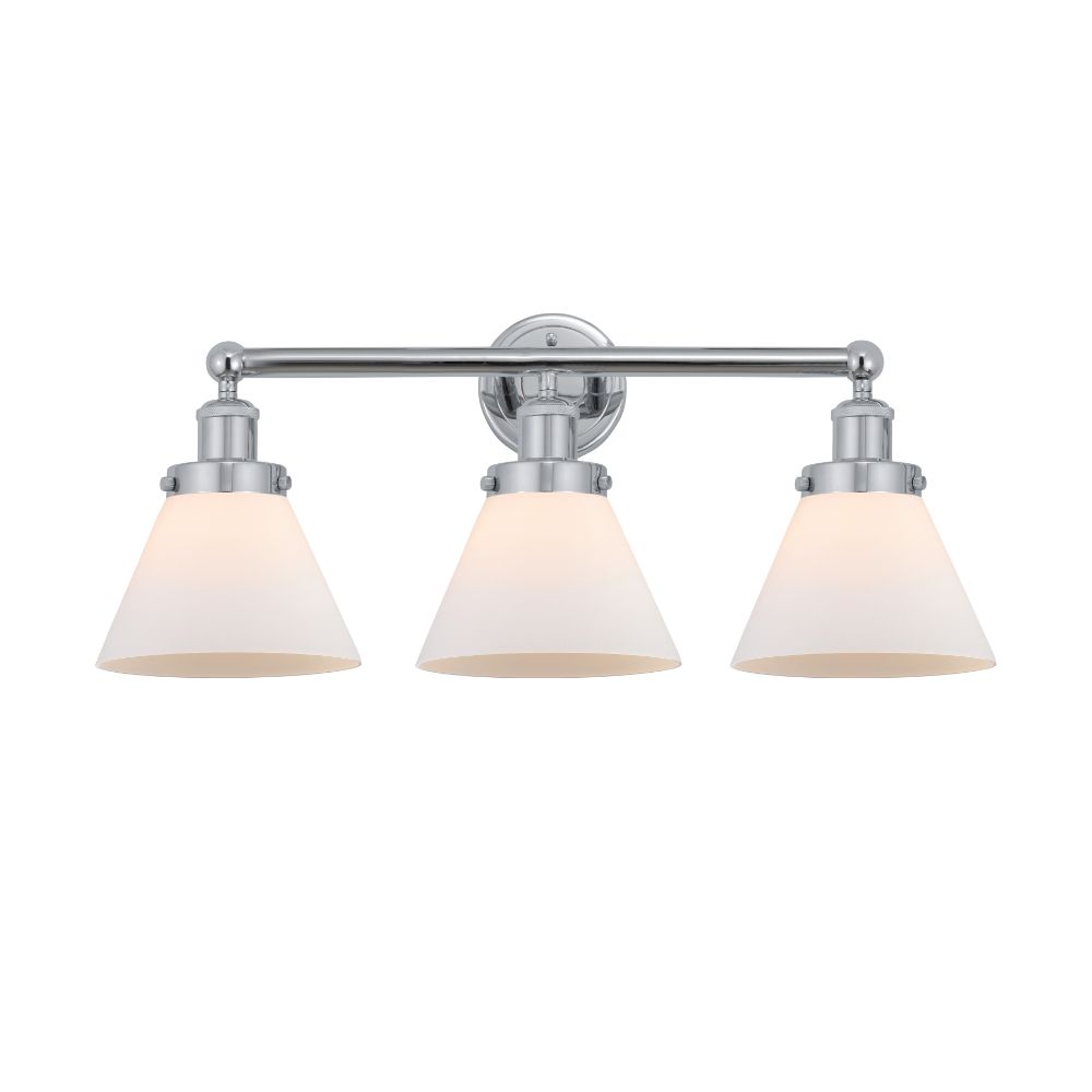 Innovations 616-3W-PC-G41 Cone Edison Large 3 Light 25" Bath Vanity Light Matte White Shade in Polished Chrome