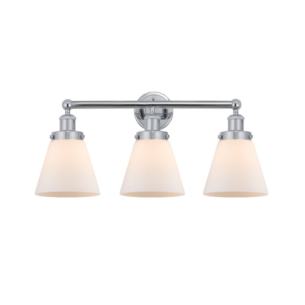Innovations 616-3W-PC-G61 Cone Edison Small 3 Light 25" Bath Vanity Light Matte White Shade in Polished Chrome