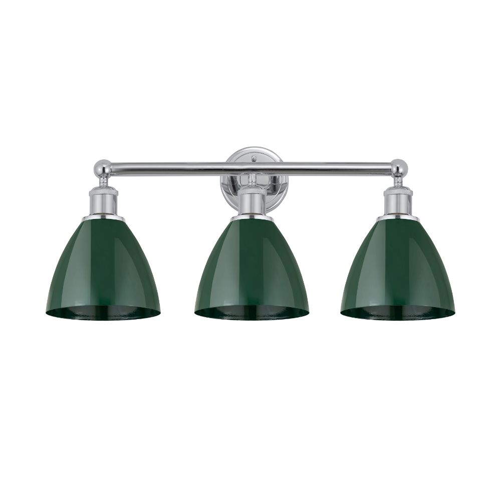 Innovations 616-3W-PC-MBD-75-GR Plymouth Dome - 3 Light 26" Bath Vanity Light - Polished Chrome Finish - Green Shade