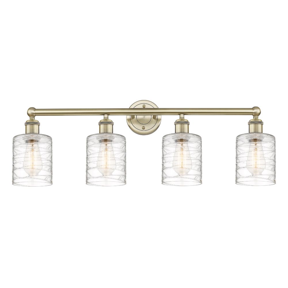 Innovations 616-4W-AB-G1113 Edison Cobbleskill - 4 Light 32" Bath Vanity Light - Antique Brass Finish - Deco Swirl Shade