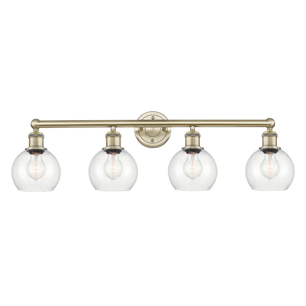 Innovations 616-4W-AB-G122-6 Athens - 4 Light 33" Bath Vanity Light - Antique Brass Finish - Clear Shade
