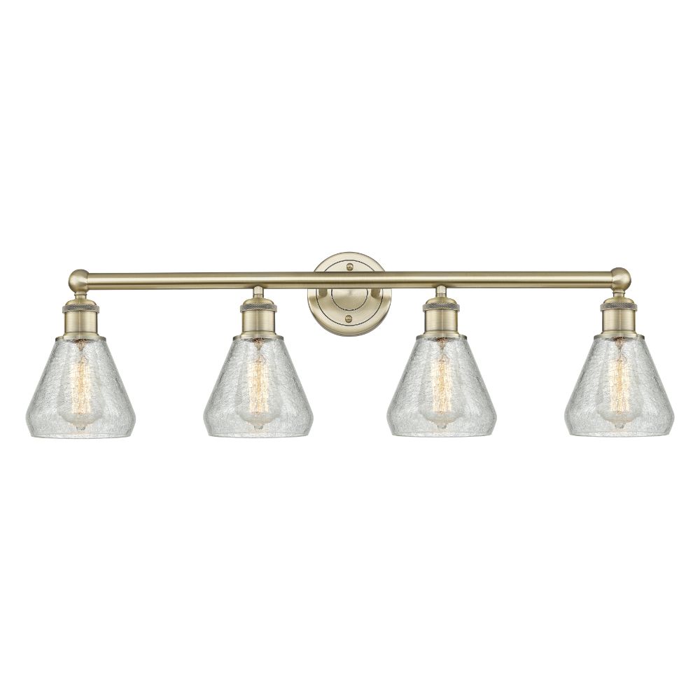 Innovations 616-4W-AB-G275 Conesus - 4 Light 33" Bath Vanity Light - Antique Brass Finish - Clear Crackle Shade