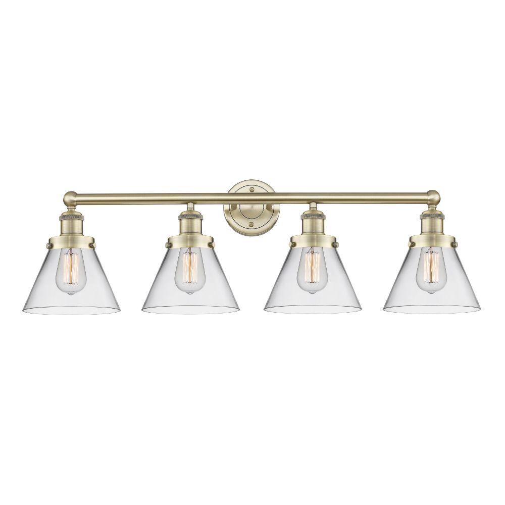 Innovations 616-4W-AB-G42 Large Cone - 4 Light 35" Bath Vanity Light - Antique Brass Finish - Clear Shade