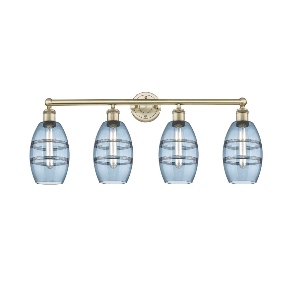 Innovations Lighting 616-4W-AB-G557-6BL Edison - Vaz - 4 Light 33" Bath Vanity Light - Antique Brass Finish - Princess Blue  Shade