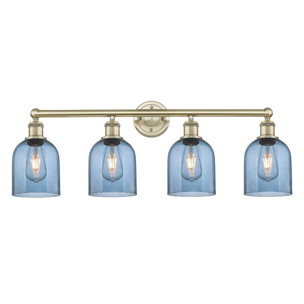 Innovations Lighting 616-4W-AB-G558-6BL Edison - Bella - 4 Light 33" Bath Vanity Light - Antique Brass Finish - Princess Blue  Shade