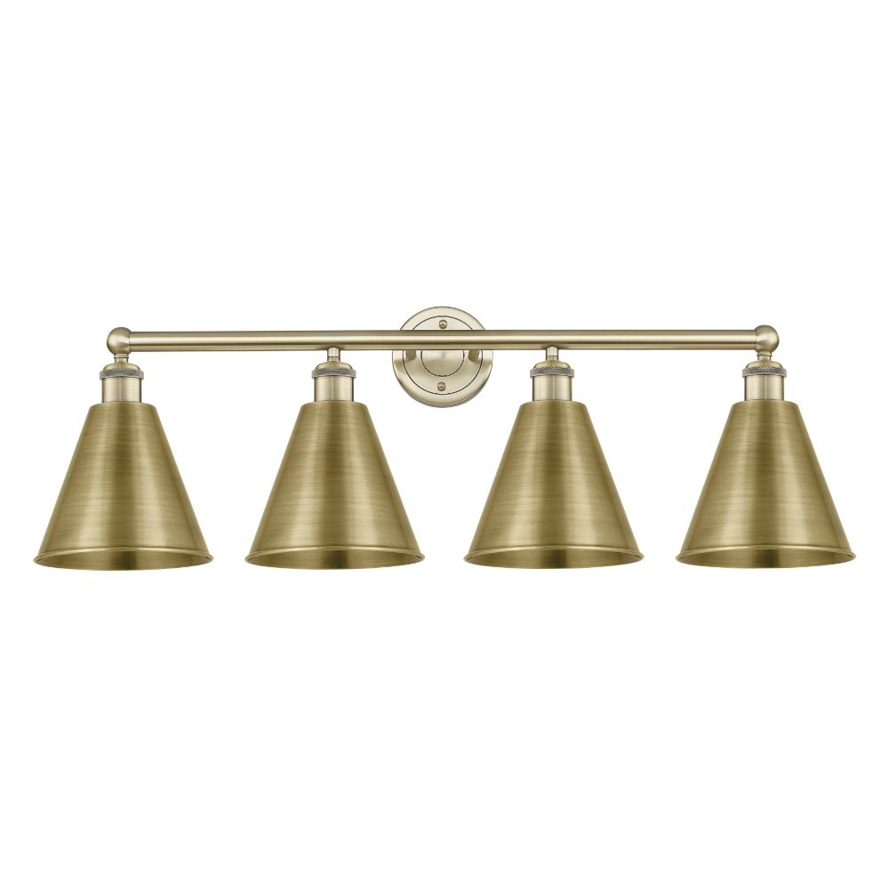 Innovations 616-4W-AB-MBC-8-AB Ballston Cone - 4 Light 35" Bath Vanity Light - Antique Brass Finish - Antique Brass Shade