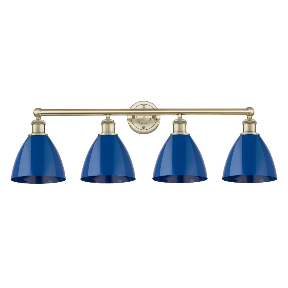 Innovations 616-4W-AB-MBD-75-BL Plymouth Dome - 4 Light 35" Bath Vanity Light - Antique Brass Finish - Blue Shade