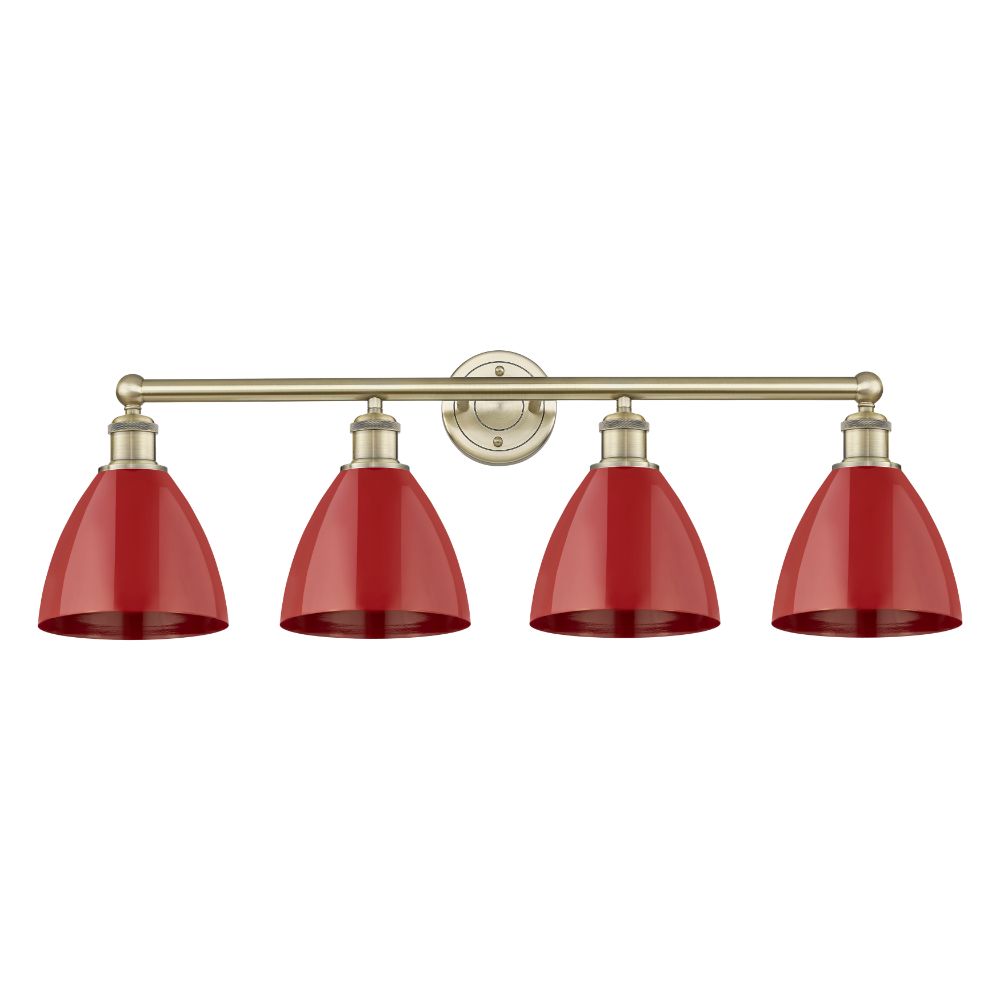 Innovations 616-4W-AB-MBD-75-RD Plymouth Dome - 4 Light 35" Bath Vanity Light - Antique Brass Finish - Red Shade