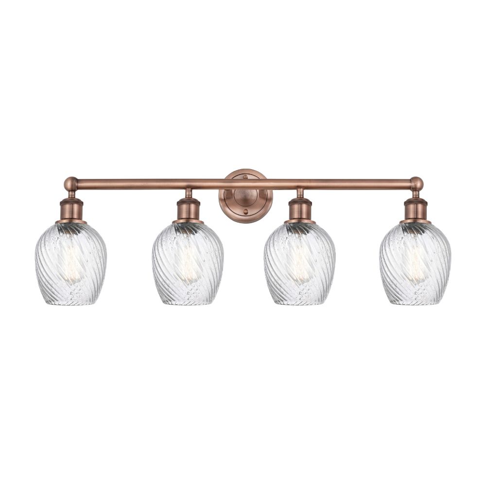 Innovations 616-4W-AC-G292 Salina - 4 Light 32" Bath Vanity Light - Antique Copper Finish - Clear Spiral Fluted Shade