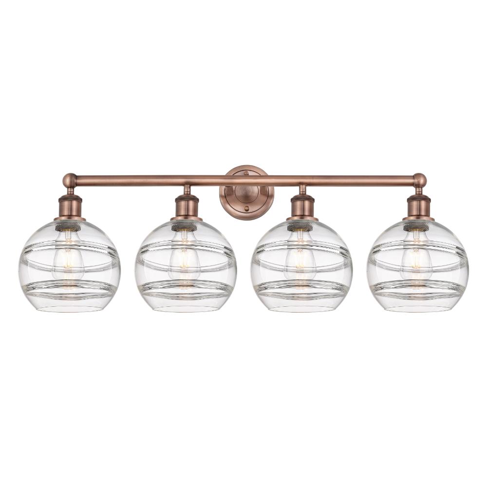Innovations Lighting 616-4W-AC-G556-8CL Edison - Rochester - 4 Light 35" Bath Vanity Light - Antique Copper Finish - Clear Shade