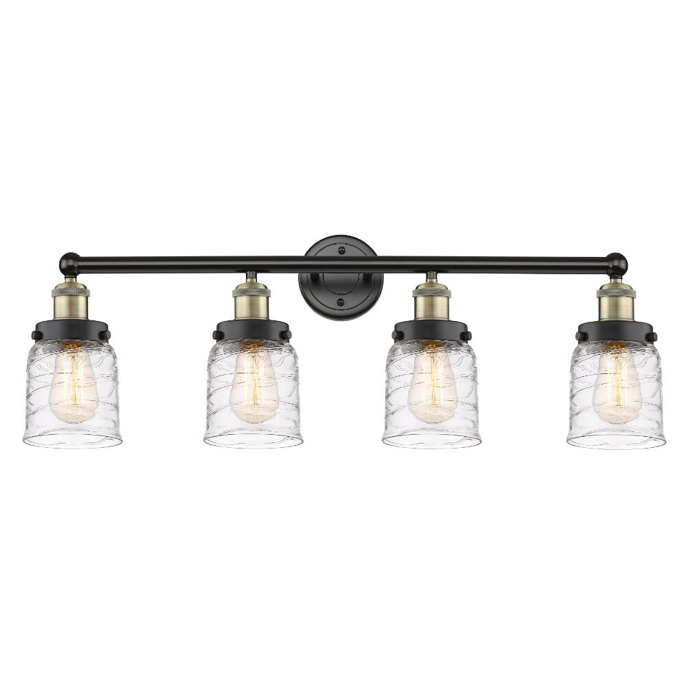 Innovations 616-4W-BAB-G513 Small Bell - 4 Light 34" Bath Vanity Light - Black Antique Brass Finish - Clear Deco Swirl Shade