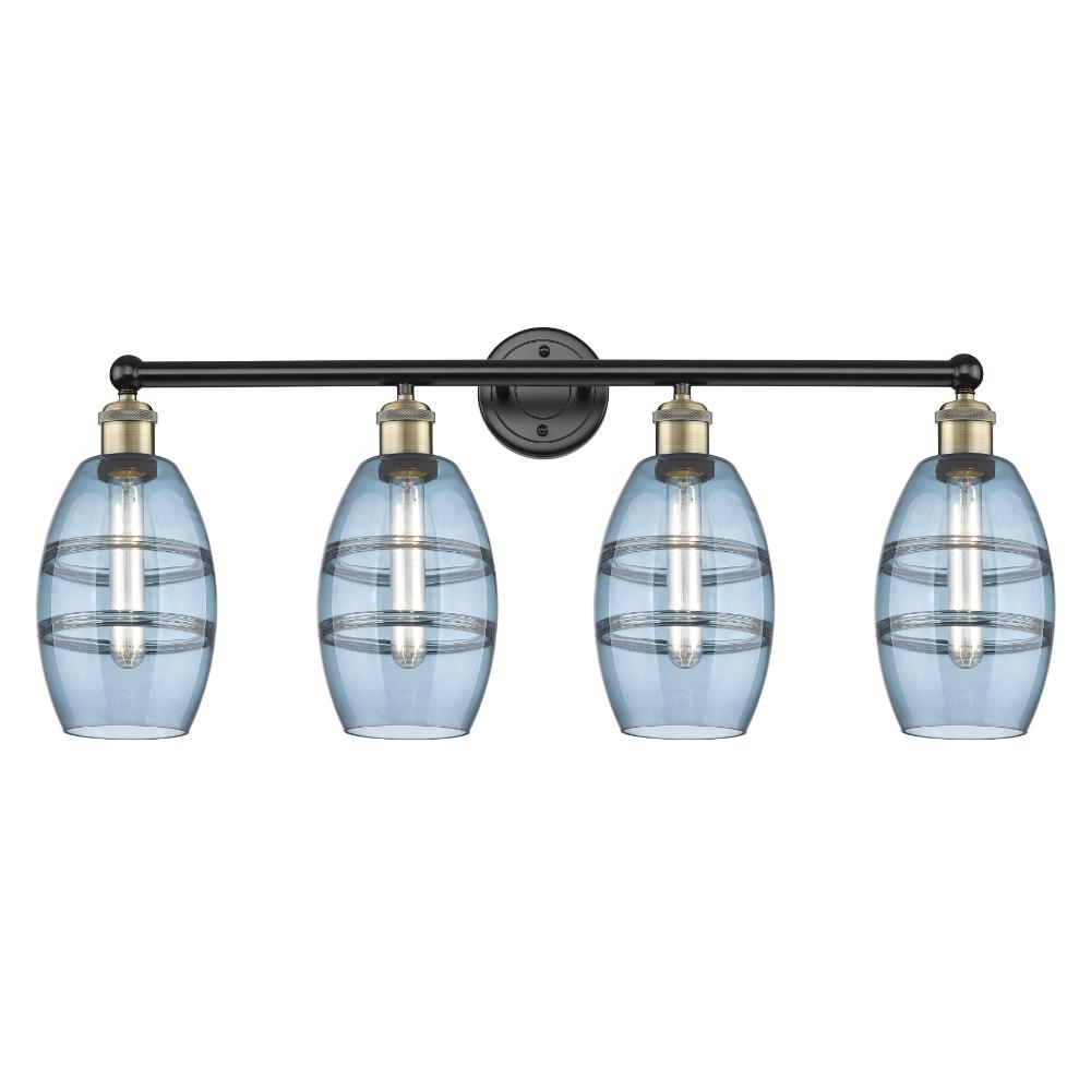 Innovations Lighting 616-4W-BAB-G557-6BL Edison - Vaz - 4 Light 33" Bath Vanity Light - Black Antique Brass Finish - Princess Blue  Shade