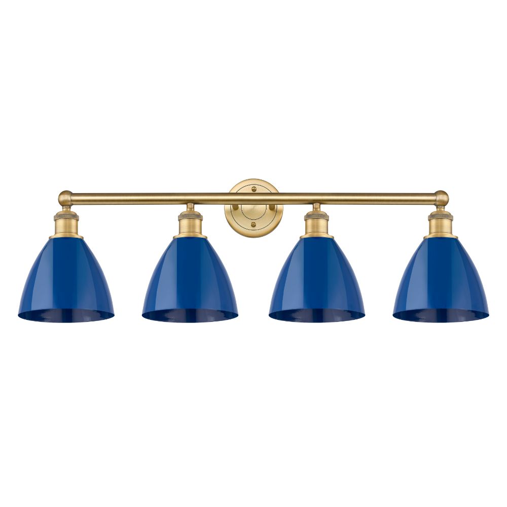 Innovations 616-4W-BB-MBD-75-BL Plymouth Dome - 4 Light 35" Bath Vanity Light - Brushed Brass Finish - Blue Shade