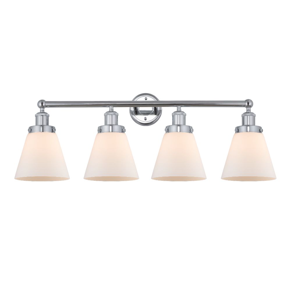 Innovations 616-4W-PC-G61 Cone Edison Small 4 Light 34" Bath Vanity Light Matte White Shade in Polished Chrome