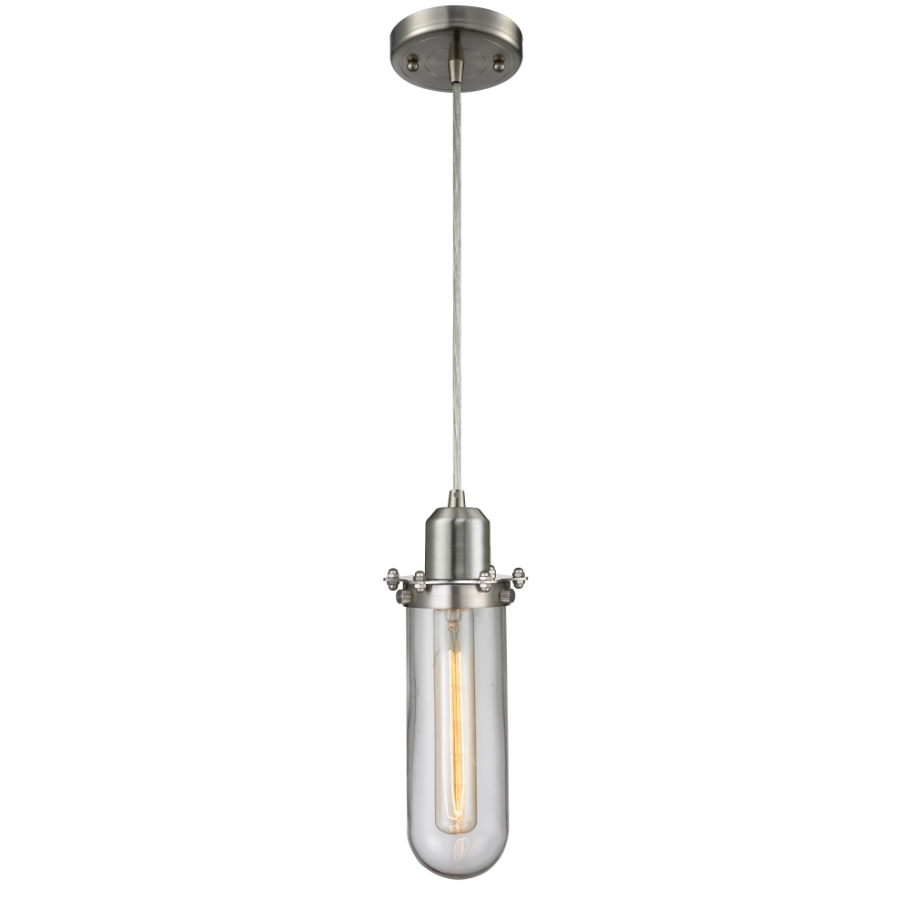 Innovations 900-1P-SN-CE228-SN-CL-LED Centri 1 Light Mini Pendant part of the Austere Collection in Brushed Satin Nickel
