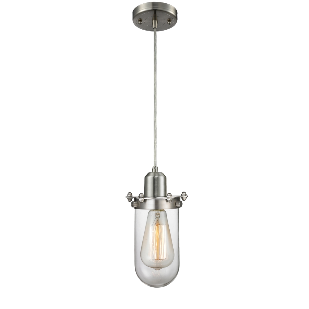 Innovations 900-1P-SN-CE231-SN-CL-LED Centri 1 Light Mini Pendant part of the Austere Collection in Brushed Satin Nickel