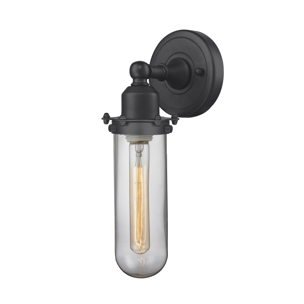 Innovations 900-1W-BK-CE228-BK-CL-LED Centri 1 Light Sconce part of the Austere Collection in Matte Black