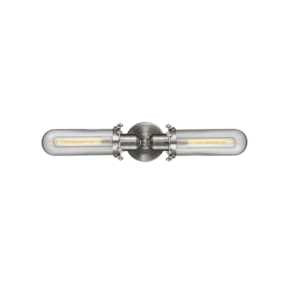 Innovations 900-2W-SN-CE228-SN-CL-LED Centri 2 Light Bath Vanity Light part of the Austere Collection in Brushed Satin Nickel