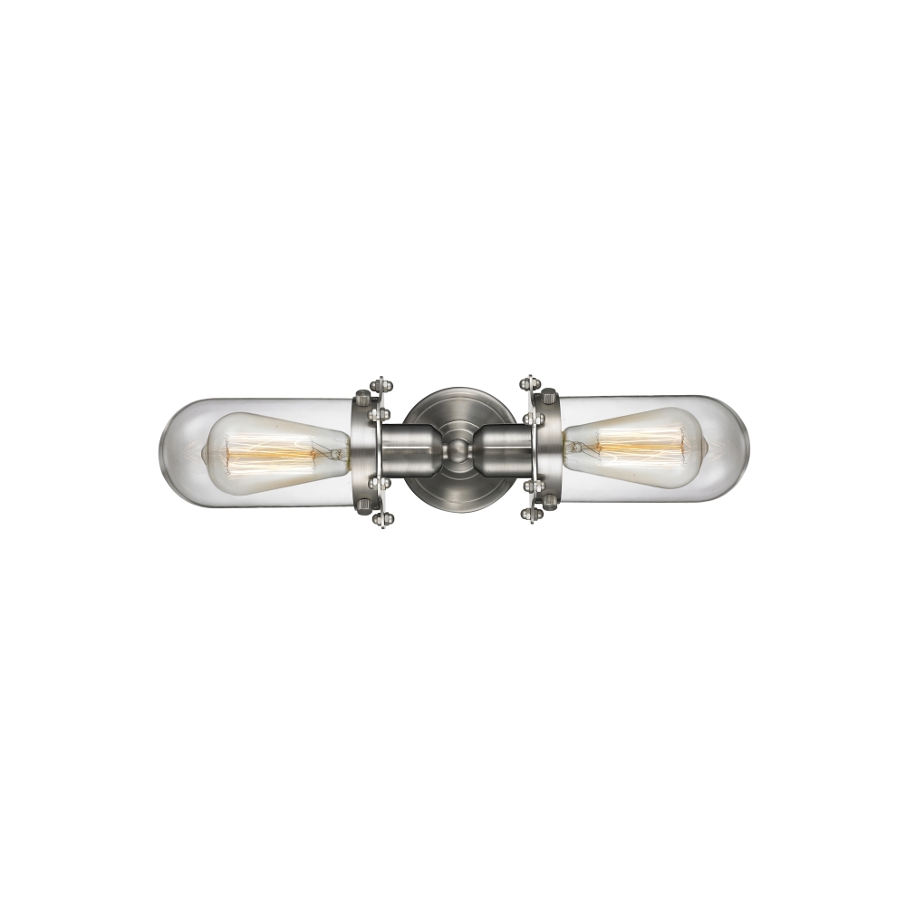 Innovations 900-2W-SN-CE231-SN-CL-LED Centri 2 Light Bath Vanity Light part of the Austere Collection in Brushed Satin Nickel