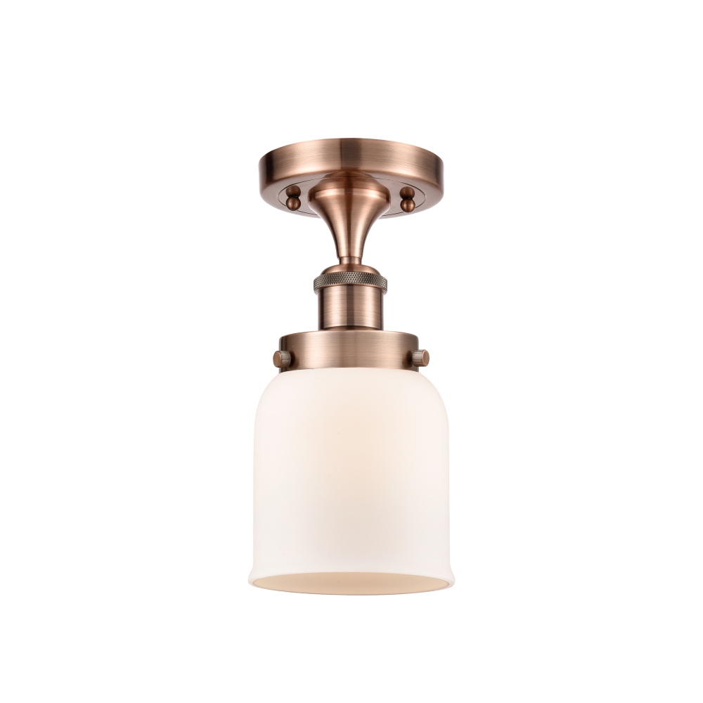 Innovations 916-1C-AC-G51 Small Bell 1 Light Semi-Flush Mount part of the Ballston Collection in Antique Copper