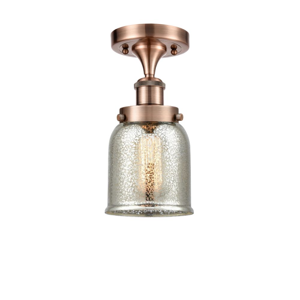 Innovations 916-1C-AC-G58 Small Bell 1 Light Semi-Flush Mount part of the Ballston Collection in Antique Copper