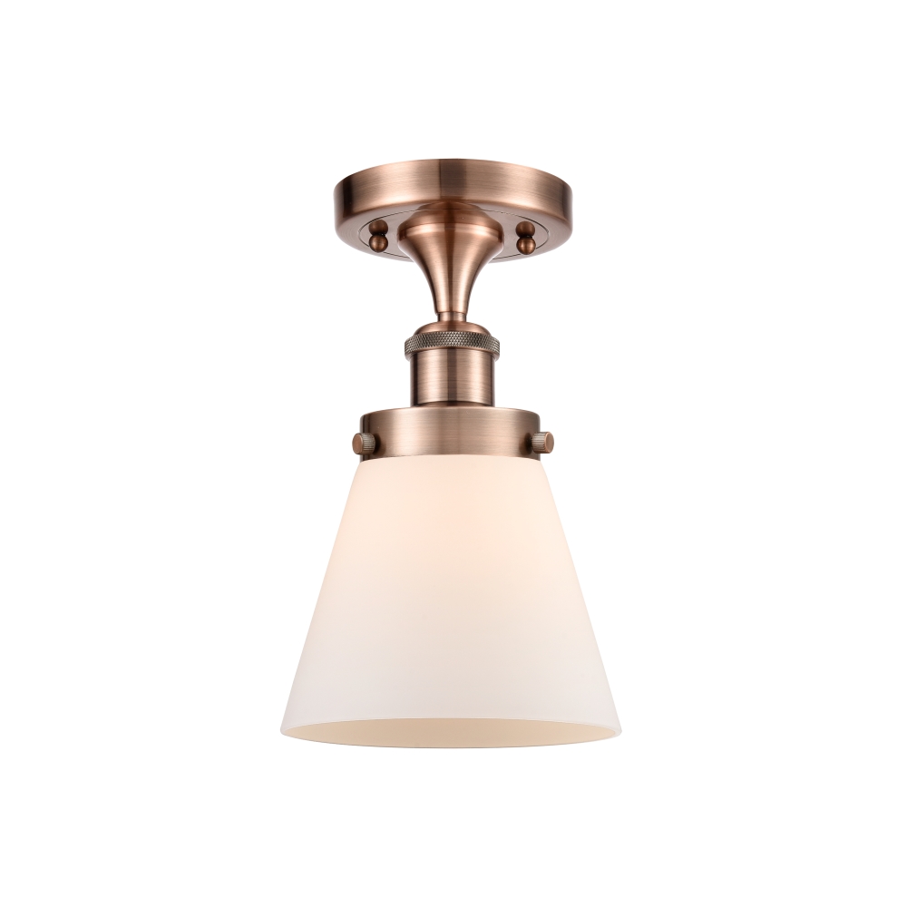 Innovations 916-1C-AC-G61 Small Cone 1 Light Semi-Flush Mount part of the Ballston Collection in Antique Copper