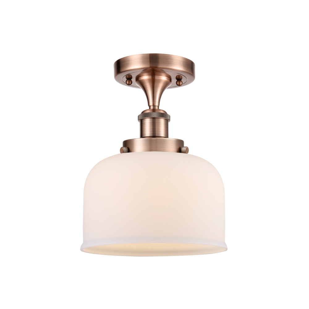 Innovations 916-1C-AC-G71 Large Bell 1 Light Semi-Flush Mount part of the Ballston Collection in Antique Copper