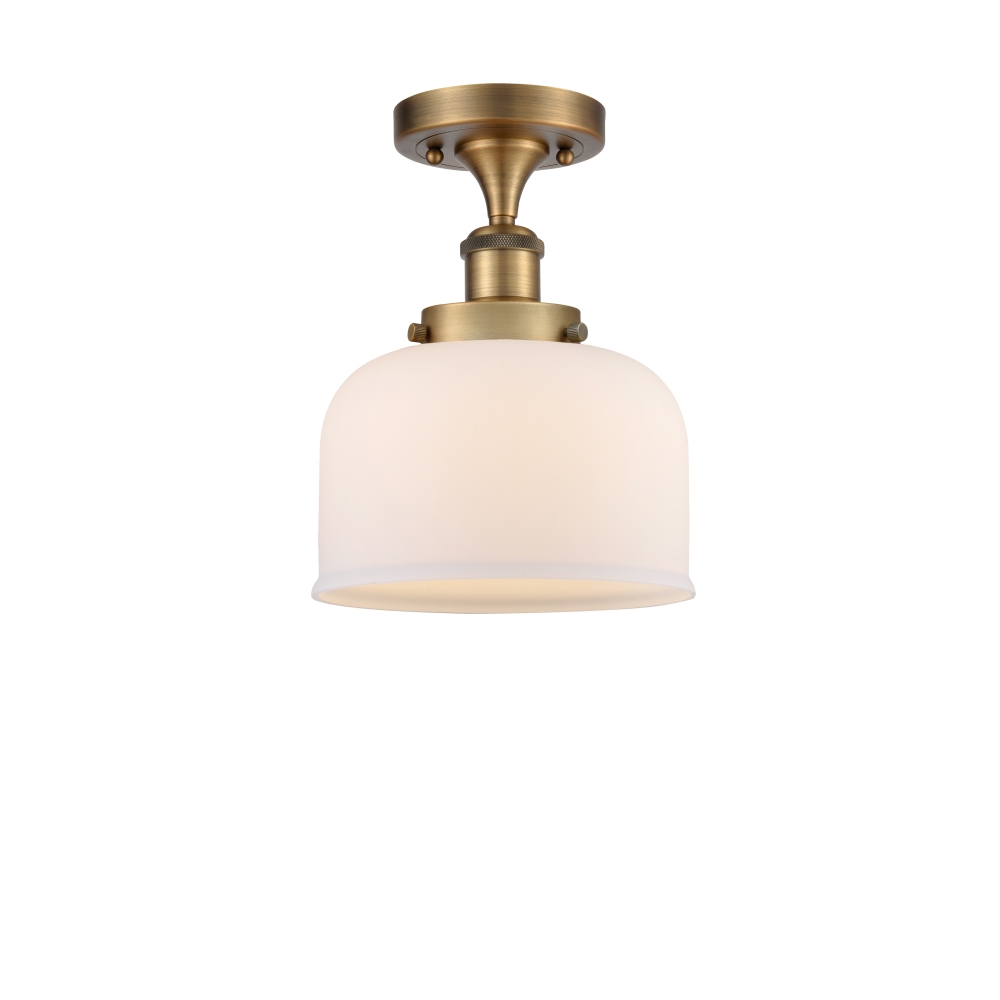 Innovations 916-1C-BB-G71 Large Bell 1 Light Semi-Flush Mount part of the Ballston Collection in Brushed Brass