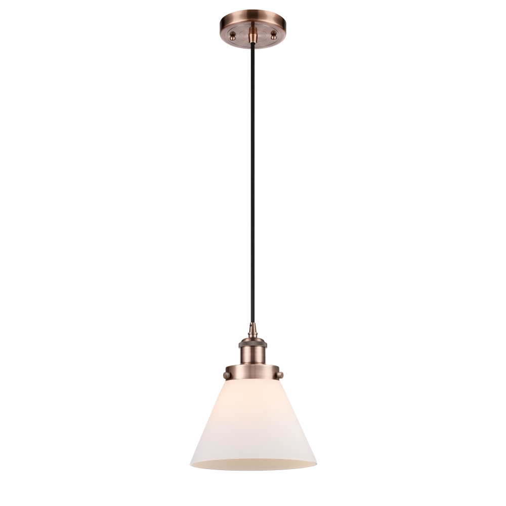 Innovations 916-1P-AC-G41-LED Large Cone 1 Light Mini Pendant part of the Ballston Collection in Antique Copper