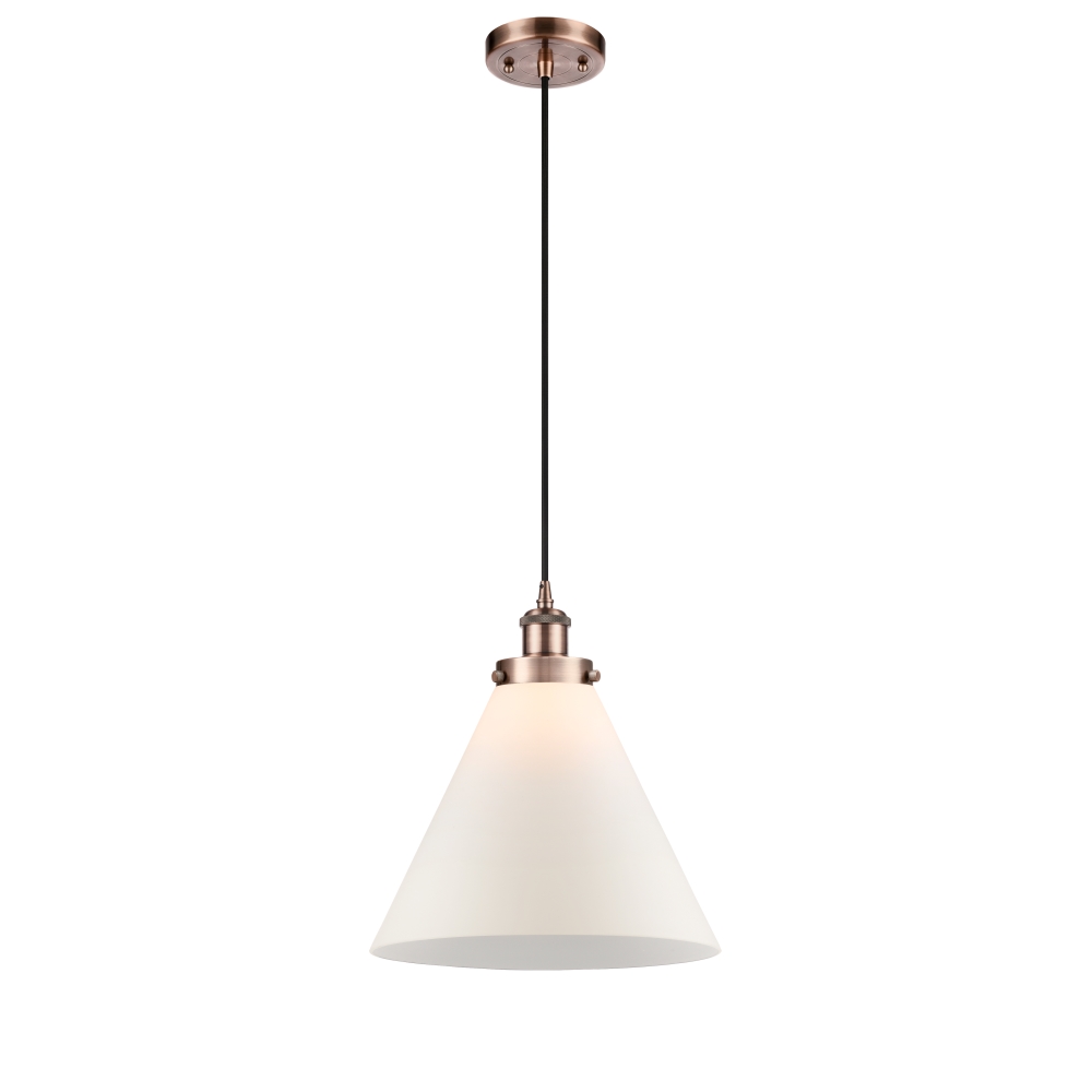 Innovations 916-1P-AC-G41-L-LED X-Large Cone 1 Light Mini Pendant part of the Ballston Collection in Antique Copper