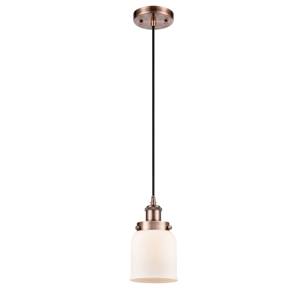 Innovations 916-1P-AC-G51 Small Bell 1 Light Mini Pendant part of the Ballston Collection in Antique Copper