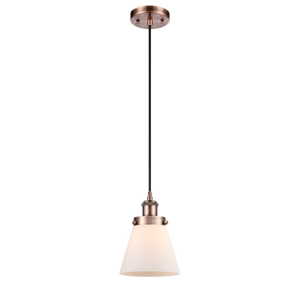 Innovations 916-1P-AC-G61-LED Small Cone 1 Light Mini Pendant part of the Ballston Collection in Antique Copper