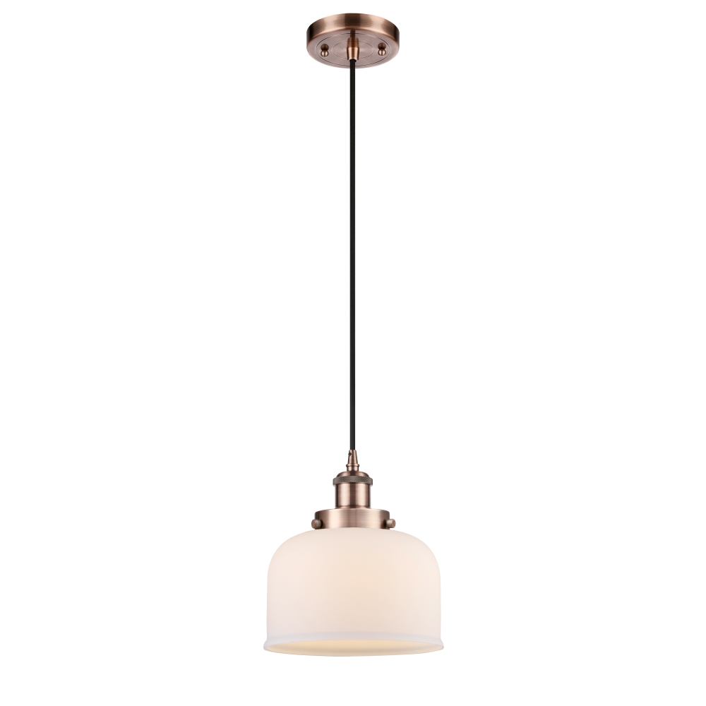 Innovations 916-1P-AC-G71 Large Bell 1 Light Mini Pendant part of the Ballston Collection in Antique Copper