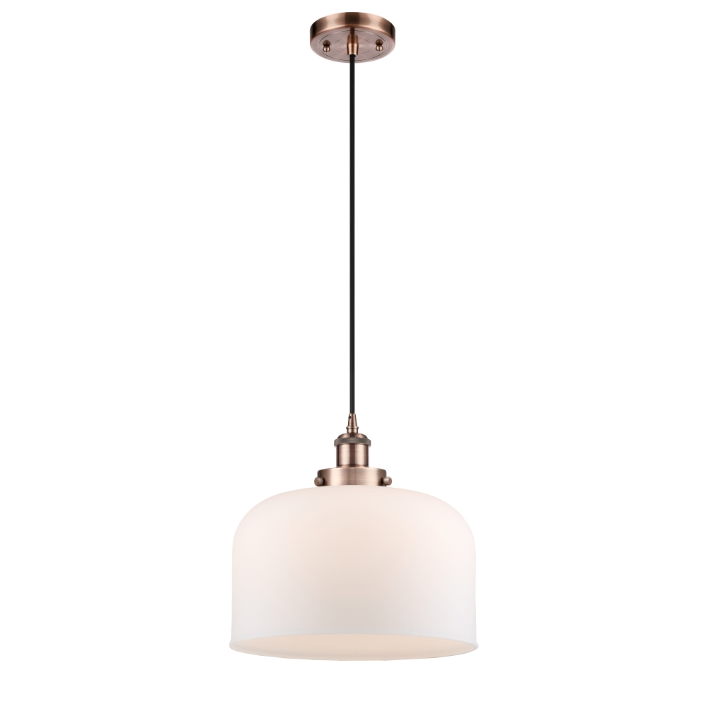 Innovations 916-1P-AC-G71-L-LED X-Large Bell 1 Light Mini Pendant part of the Ballston Collection in Antique Copper