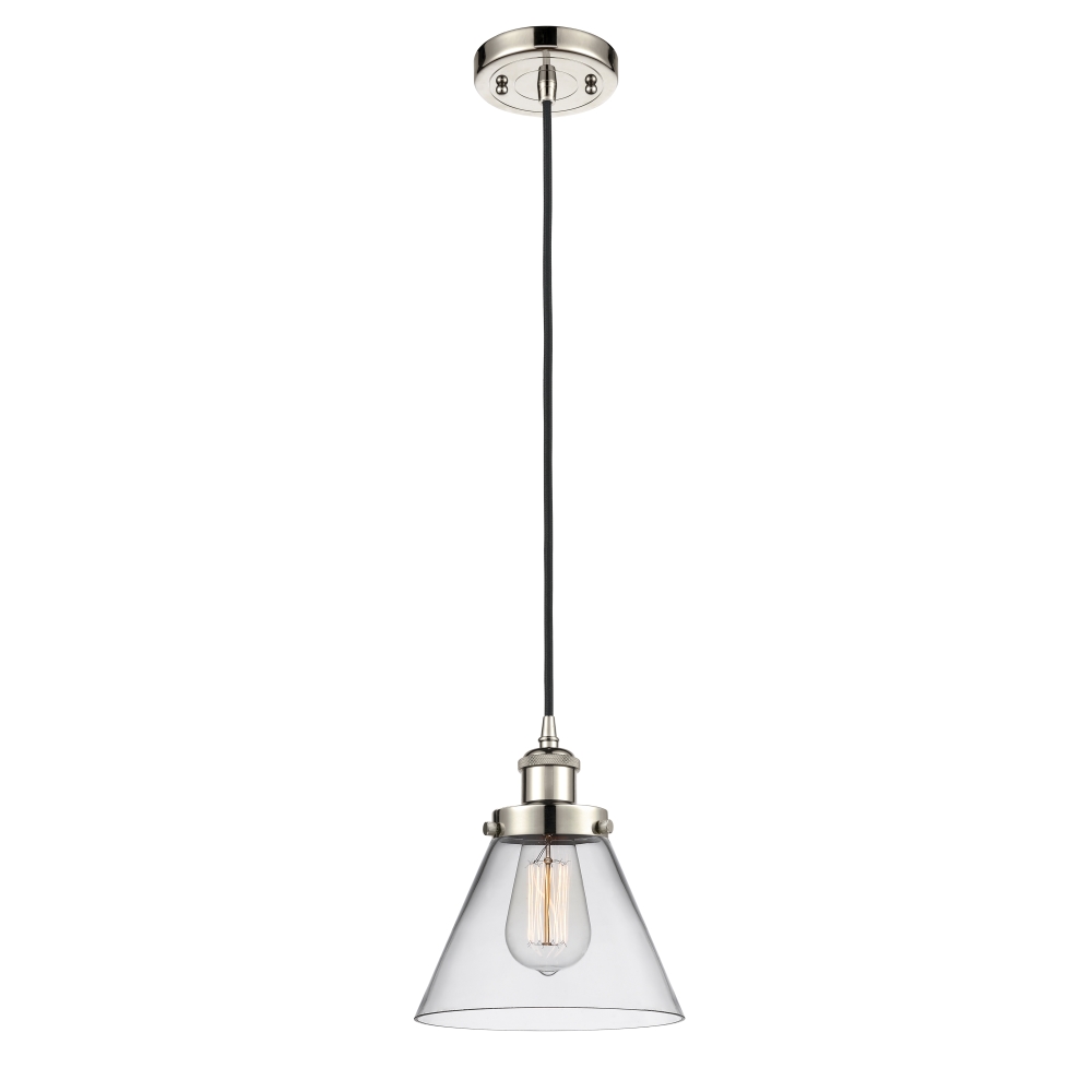 Innovations 916-1P-PN-G42 Large Cone 1 Light Mini Pendant part of the Ballston Collection in Polished Nickel
