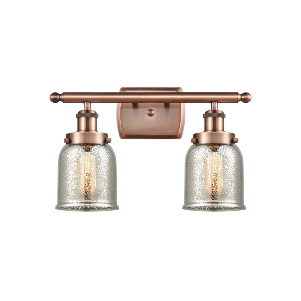 Innovations 916-2W-AC-G58 Small Bell 2 Light Bath Vanity Light part of the Ballston Collection in Antique Copper