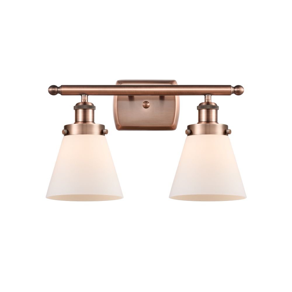 Innovations 916-2W-AC-G61-LED Small Cone 2 Light Bath Vanity Light part of the Ballston Collection in Antique Copper