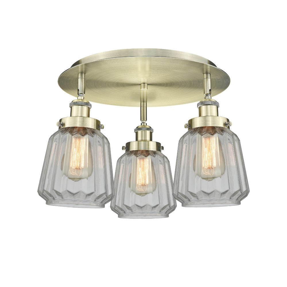 Innovations 916-3C-AB-G142 Chatham - 3 Light 18" Flush Mount - Antique Brass Finish - Clear Glass Shade