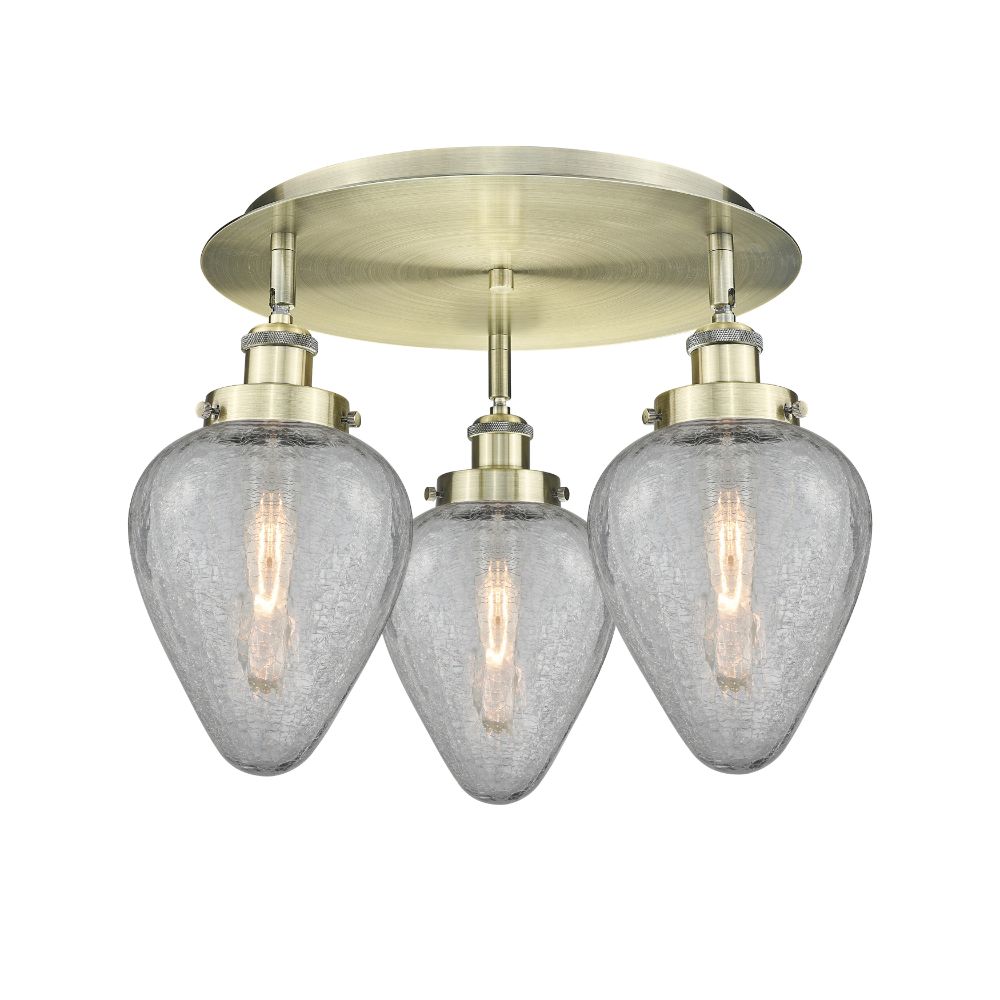 Innovations 916-3C-AB-G165 Geneseo - 3 Light 18" Flush Mount - Antique Brass Finish - Clear Crackled Glass Shade