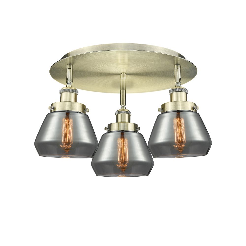 Innovations 916-3C-AB-G173 Fulton - 3 Light 18" Flush Mount - Antique Brass Finish - Plated Smoke Glass Shade