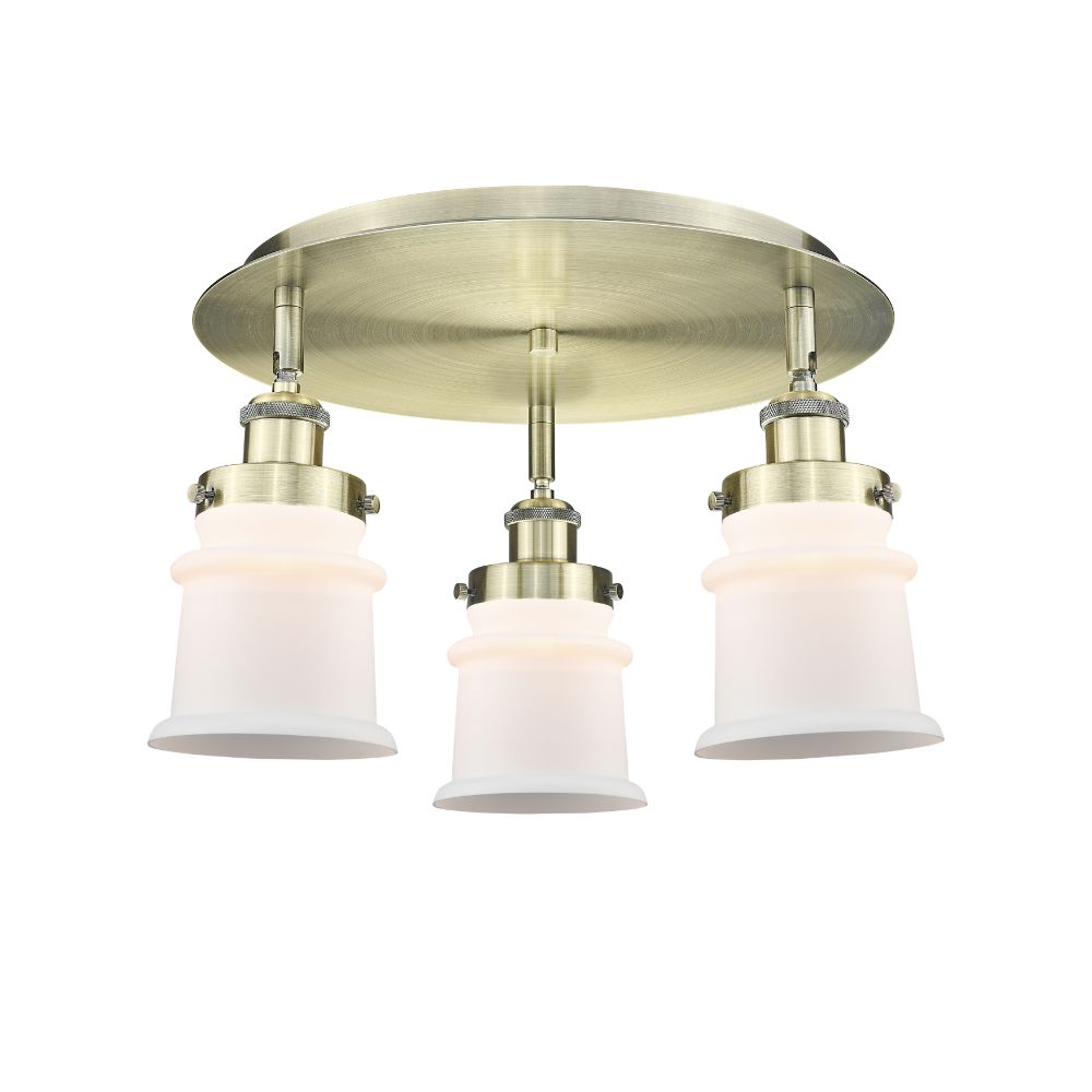 Innovations 916-3C-AB-G181S Canton - 3 Light 17" Flush Mount - Antique Brass Finish - Matte White Glass Shade