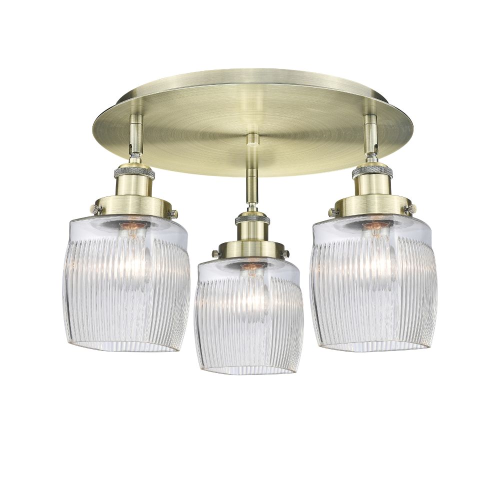 Innovations 916-3C-AB-G302 Colton - 3 Light 17" Flush Mount - Antique Brass Finish - Clear Halophane Glass Shade