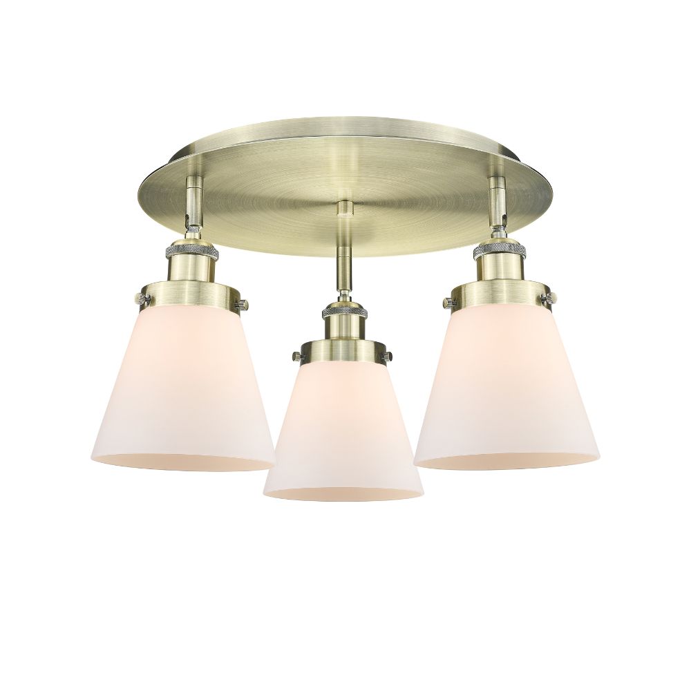 Innovations 916-3C-AB-G61 Cone - 3 Light 18" Flush Mount - Antique Brass Finish - Matte White Glass Shade