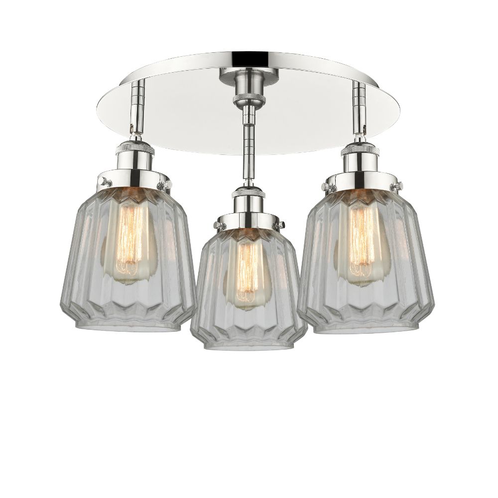 Innovations 916-3C-PN-G142 Chatham - 3 Light 18" Flush Mount - Polished Nickel Finish - Clear Glass Shade