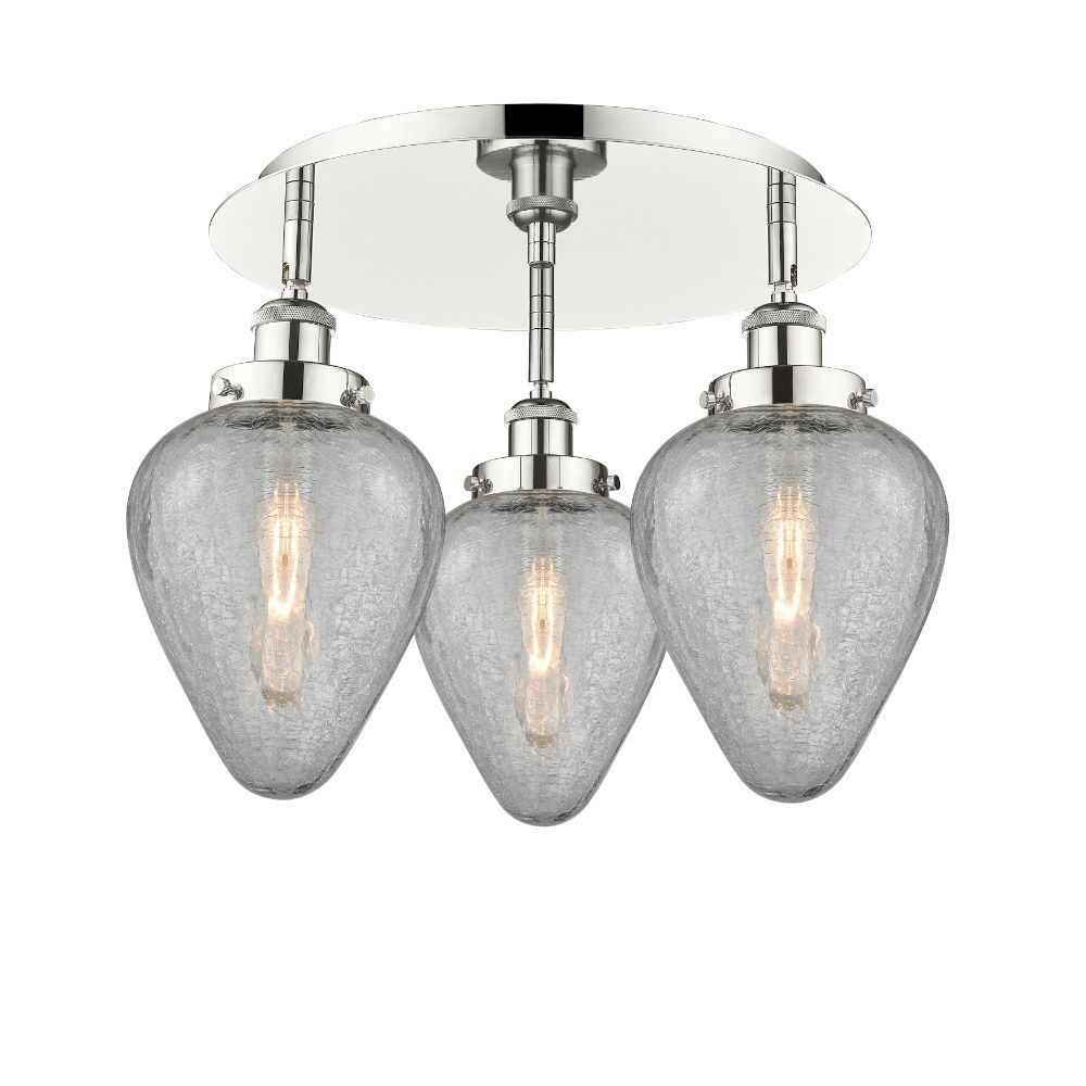 Innovations 916-3C-PN-G165 Geneseo - 3 Light 18" Flush Mount - Polished Nickel Finish - Clear Crackled Glass Shade